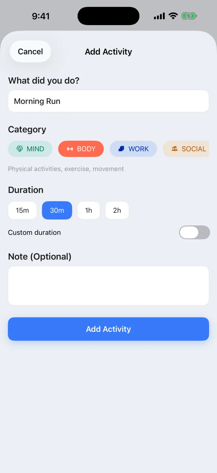 Log your day in two taps