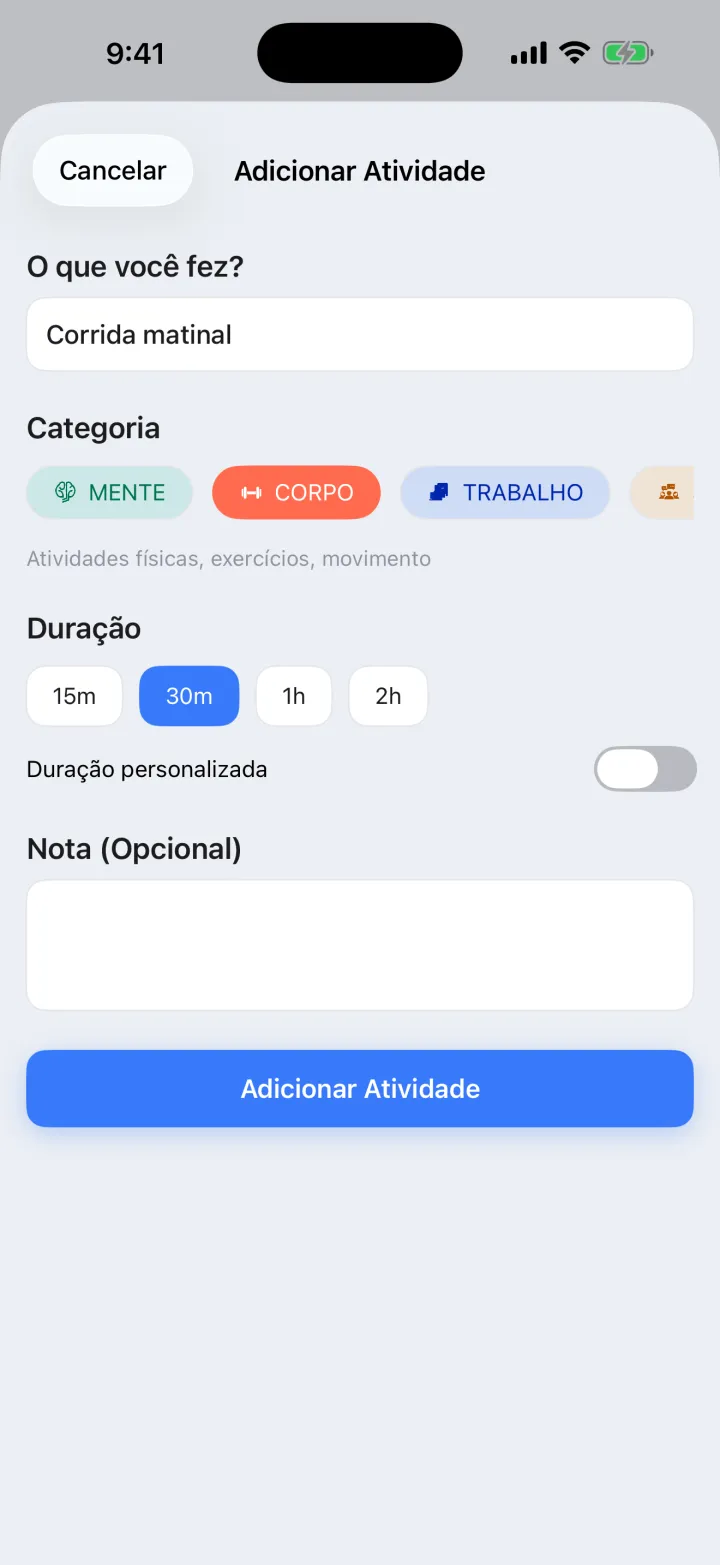 Registre seu dia em dois toques